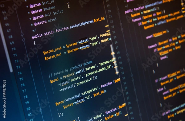 Obraz Kod PHP na ciemnym tle w edytorze kodu