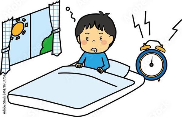 Fototapeta 起きたての寝ぼけた小学生男児