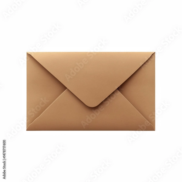 Obraz Closed brown kraft envelope with triangular flap, top view of minimal and elegant stationery, realistic paper texture, isolated on transparent background.