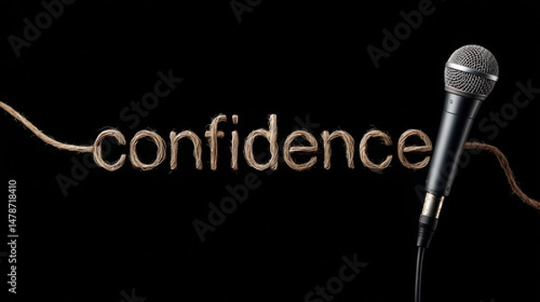 Fototapeta Confidence concept with microphone and rope text
