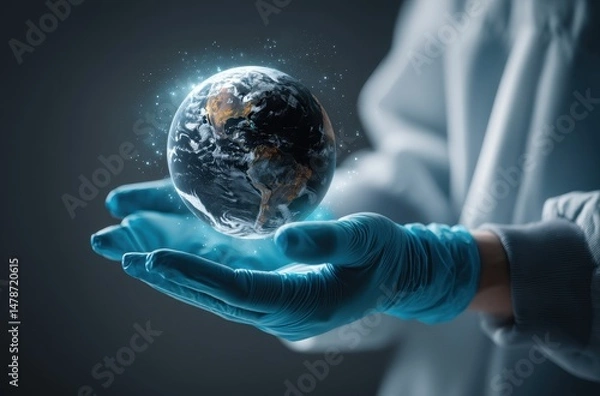 Fototapeta A person holds a digital representation of the earth.