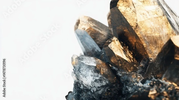 Fototapeta Intricate close-up of raw smoky quartz cluster against white backdrop
