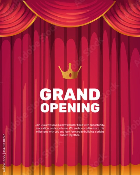 Obraz Red Curtain Stage with Grand Opening and Crown Centered