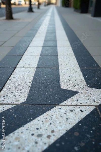 Fototapeta A Perspective of Urban Pathway with Contrasting Arrow Design on Pavement Tiles