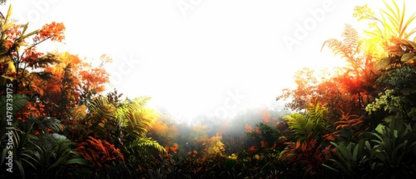 Fototapeta Colorful Lush Forest Scene with Sunlight