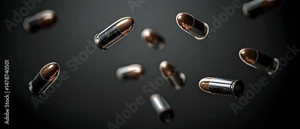 Obraz Flying Bullets On Dark Background