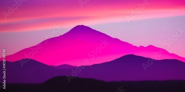 Fototapeta Vibrant Pink Sunset Over Silhouetted Mountains,APurple And Pink Masterpiece Of Nature,Tranquil Evening Scene In Stunning Colors