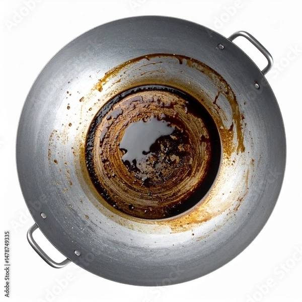 Fototapeta Wok with Soy Sauce Stain on Isolated Background