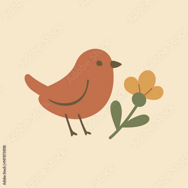 Fototapeta Cottagecore Theme Style Cute Bird Vector Template