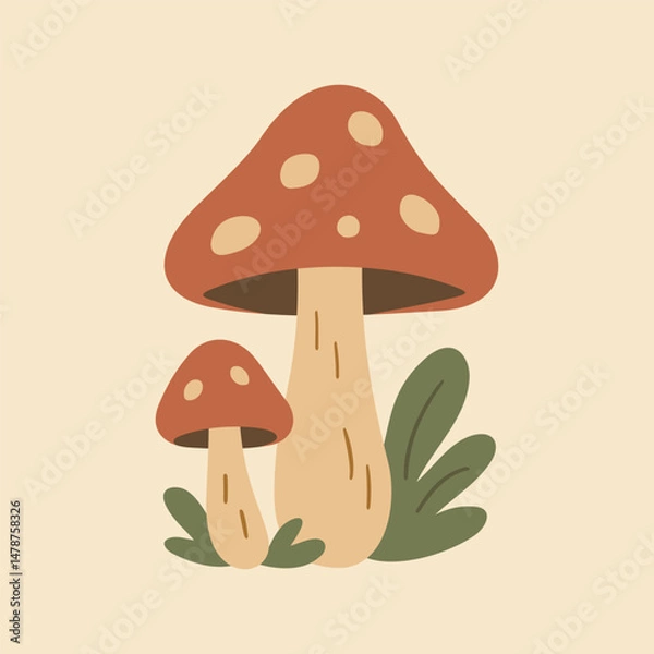 Fototapeta Cottagecore Theme Style Mushroom Vector Template