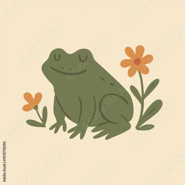 Fototapeta Cottagecore Theme Style Green Frog Vector Template