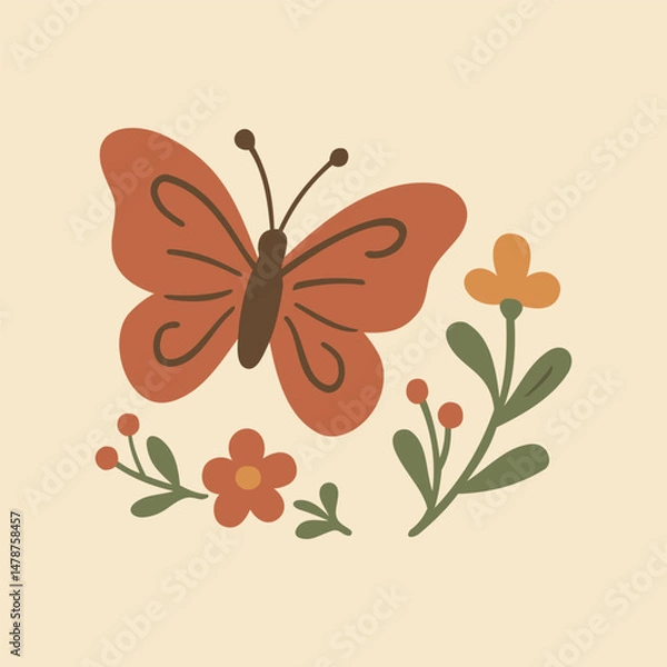 Fototapeta Cottagecore Theme Style Butterfly Vector Template