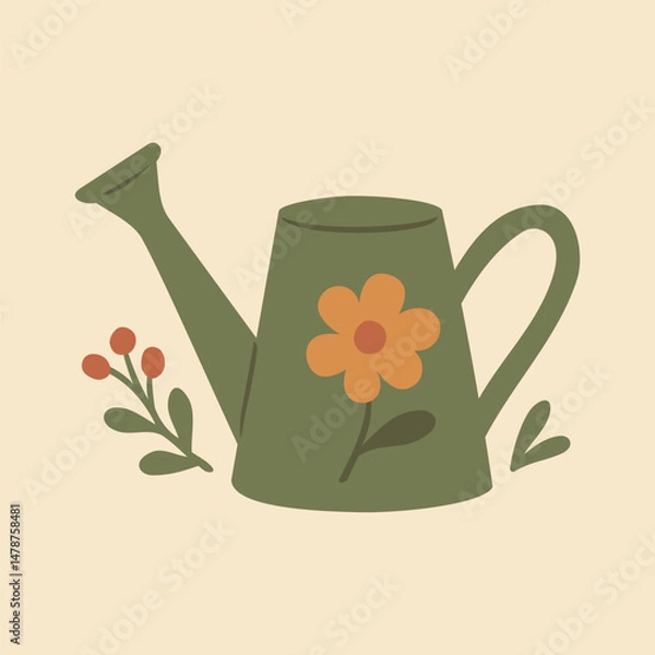 Fototapeta Cottagecore Theme Style Watering Can Vector Template