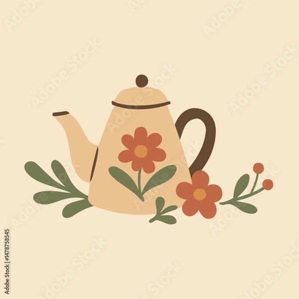Fototapeta Cottagecore Theme Style Tea Pot Vector Template