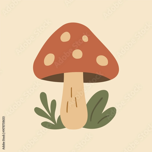 Fototapeta Cottagecore Theme Style Mushroom Vector Template