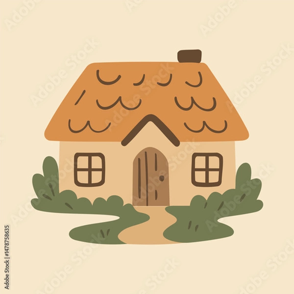 Fototapeta Cottagecore Theme Style Rural House Vector Template