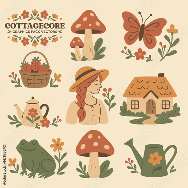 Fototapeta Cottagecore Theme Style Graphic Set Vector Template