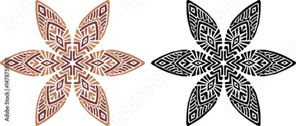 Fototapeta Artistic hand drawn illustration of African decorative ornament. Vector drawing ethnic pattern isolated on white background. Black and white and colored tribal art for bohemian interior printing.