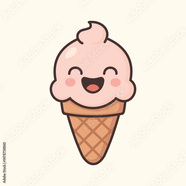 Fototapeta Kawaii Design Style Smiling Ice Cream Cone Vector Template