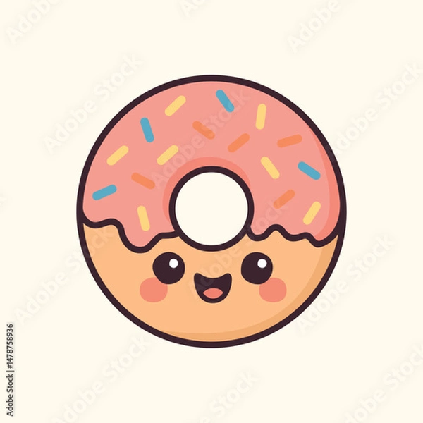 Fototapeta Kawaii Design Style Happy Donut with Sprinkles Vector Template