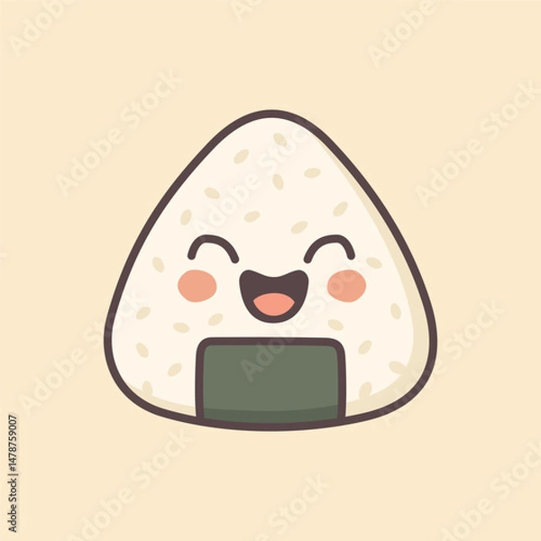 Fototapeta Kawaii Design Style Laughing Onigiri Vector Template