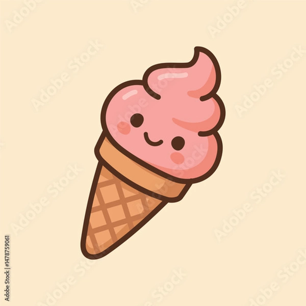 Fototapeta Kawaii Design Style Smiling Ice Cream Cone Vector Template
