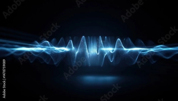 Fototapeta Sound waves visualized in an abstract and futuristic style using advanced neon blue technology.