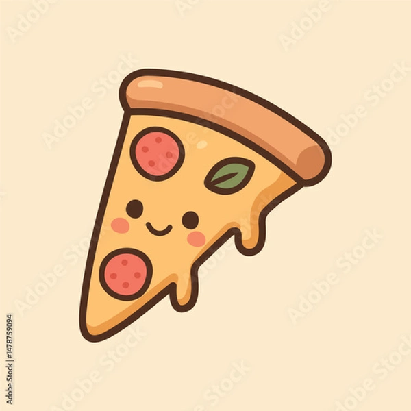 Fototapeta Kawaii Design Style Cheeky Slice of Pizza Vector Template