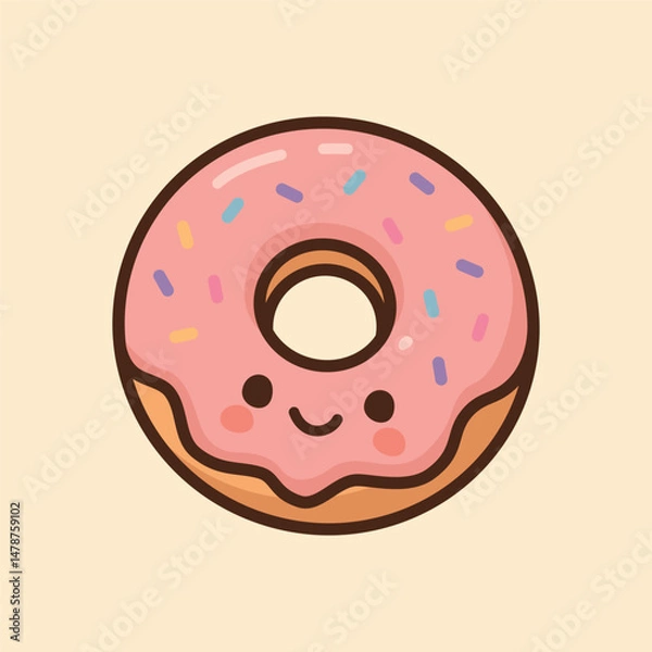 Fototapeta Kawaii Design Style Happy Donut with Sprinkles Vector Template