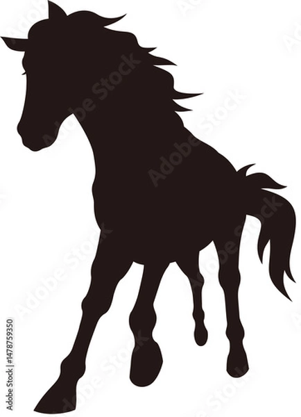 Obraz 駆ける馬　正面　シルエット