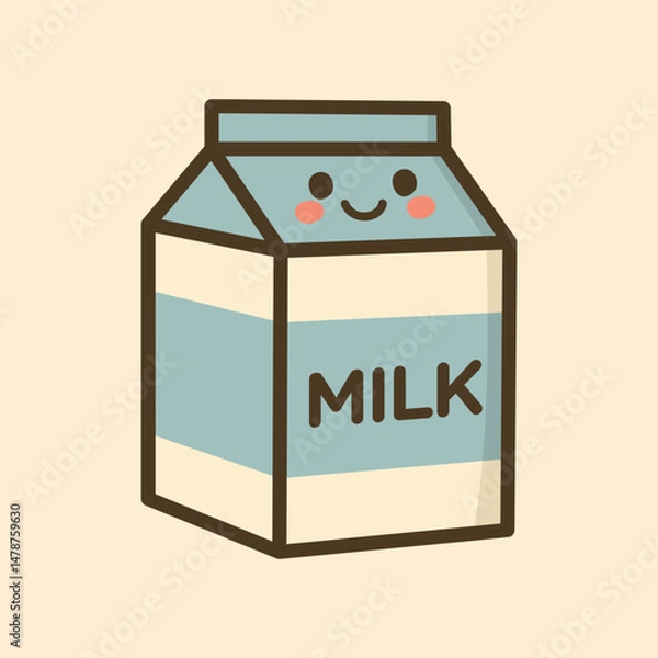 Fototapeta Kawaii Design Style Milk in Box Package Vector Template