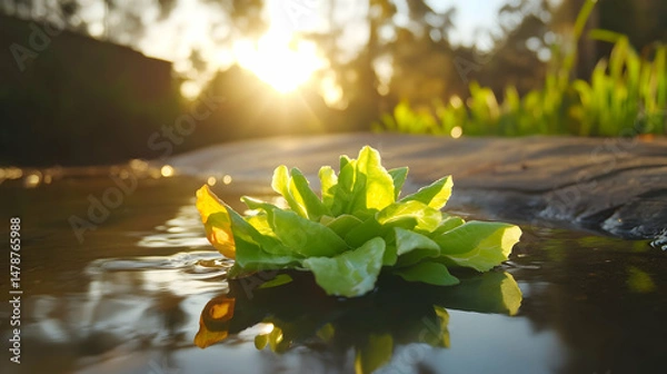 Fototapeta Lettuce reflection basking in the sunlight, a serene natural tableau