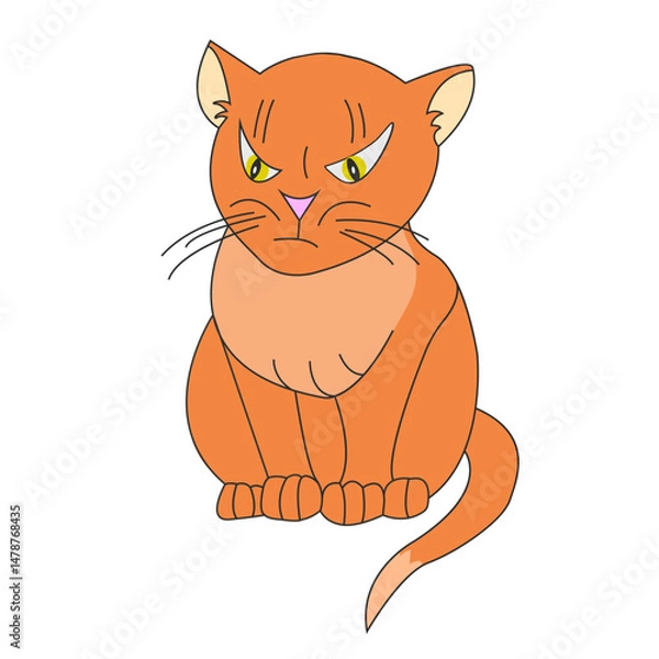 Fototapeta Displeased red cat isolated on white background. Vector illustration