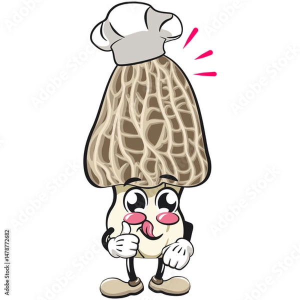 Obraz Cute Morchella mushroom vektor illustration mascot character as chef give thumbs up, work of hand drawn