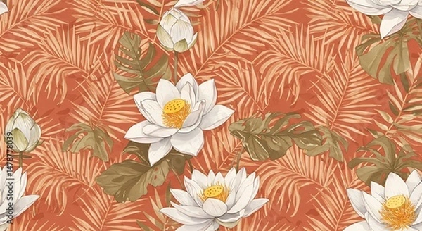 Fototapeta Rustic Bloom: A Botanical Illustration in Warm Tones