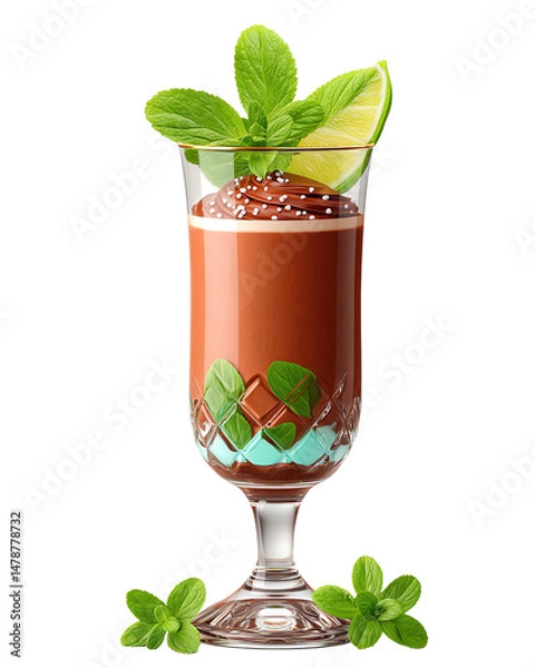 Fototapeta Chocolate Mint Cocktail with Lime Garnish in Elegant Glass, cut out, no background