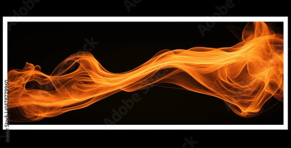 Fototapeta Abstract Rectangular Banner with Golden Flames on Dark Background, Dynamic Curves Representing Warmth and Creativity, High-Resolution Wallpaper for Desktop or Screensaver Use