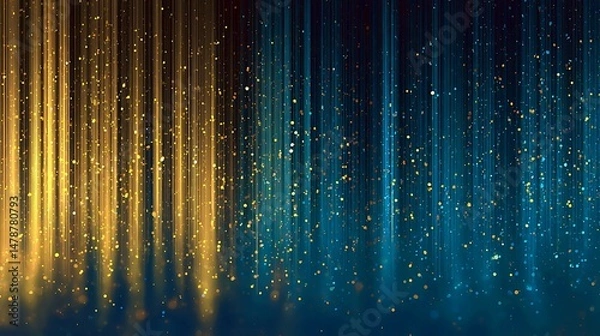 Fototapeta Abstract Blue Gold Glittering Light Rays Background Design art dark teal shine image photo style    