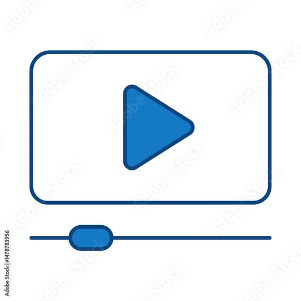 Obraz Video Tutorial Blue Line Icon. E-learning, Education, Teaching, Online Study Icons Editable Stroke Vector Illustration