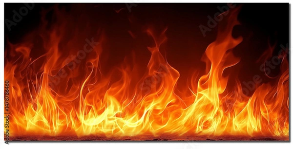 Fototapeta Abstract Rectangular Banner with Golden Flames on Dark Background, Dynamic Curves Representing Warmth and Creativity, High-Resolution Wallpaper for Desktop or Screensaver Use