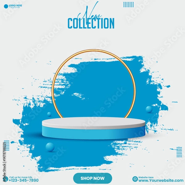 Fototapeta Product showcase design template. 3D minimalist social media cosmetics product sale promotional poster design vector. Social media ads. Empty studio backdrop background design with cosmetics product. 