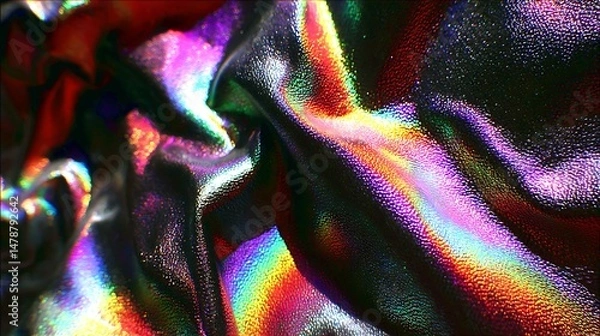 Fototapeta Abstract Rainbow Holographic Texture Shiny Iridescent Fabric Background Design art fold wave style  