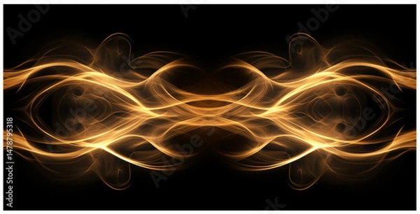 Fototapeta Abstract Rectangular Banner with Golden Flames on Dark Background, Dynamic Curves Representing Warmth and Creativity, High-Resolution Wallpaper for Desktop or Screensaver Use