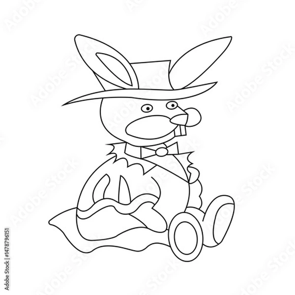Fototapeta Hare, rabbit line art isolated on white background. Vector illustration