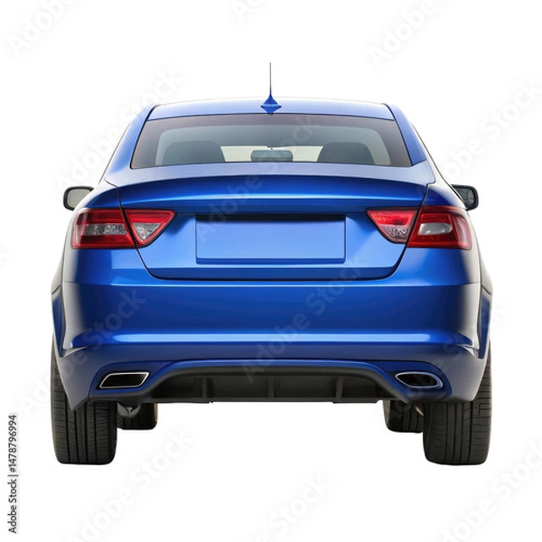 Obraz blue car back view isolated on transparent white background, clipping path