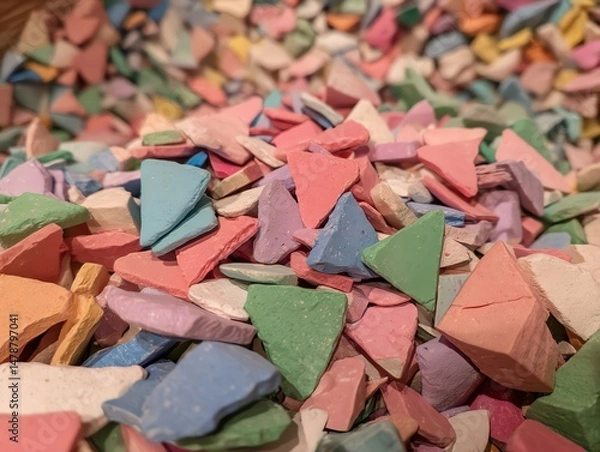 Fototapeta Pile of colorful triangular chalk pieces
