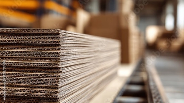 Fototapeta Stacked corrugated cardboard sheets in a factory (1)