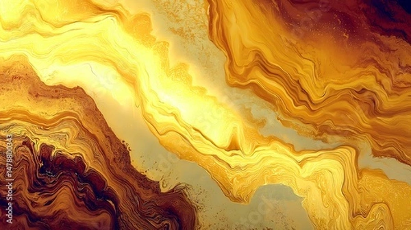 Fototapeta Abstract Golden Liquid Marble Texture Swirling Background Design Art wave rich brown fluid shiny    