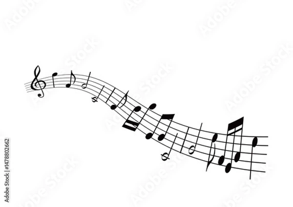 Obraz だんだん大きくなる右下がりの音符のあしらい