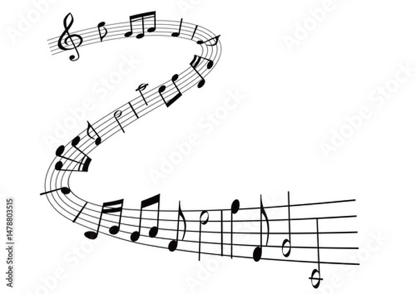 Obraz うねった曲線の五線譜